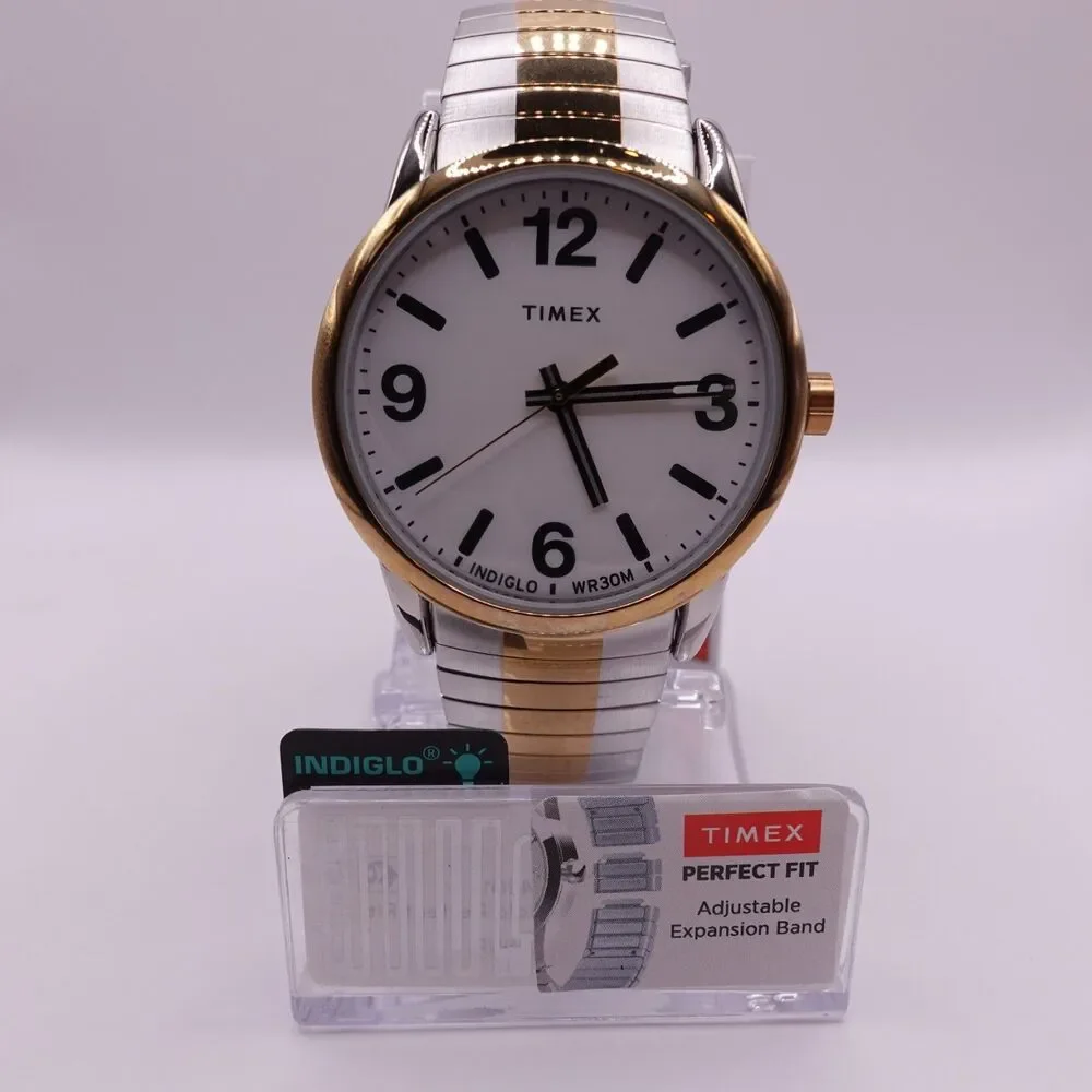 Men's Timex Easy Reader Bold Indiglo Two Tone Perfect Fit 38mm Quartz Watch New